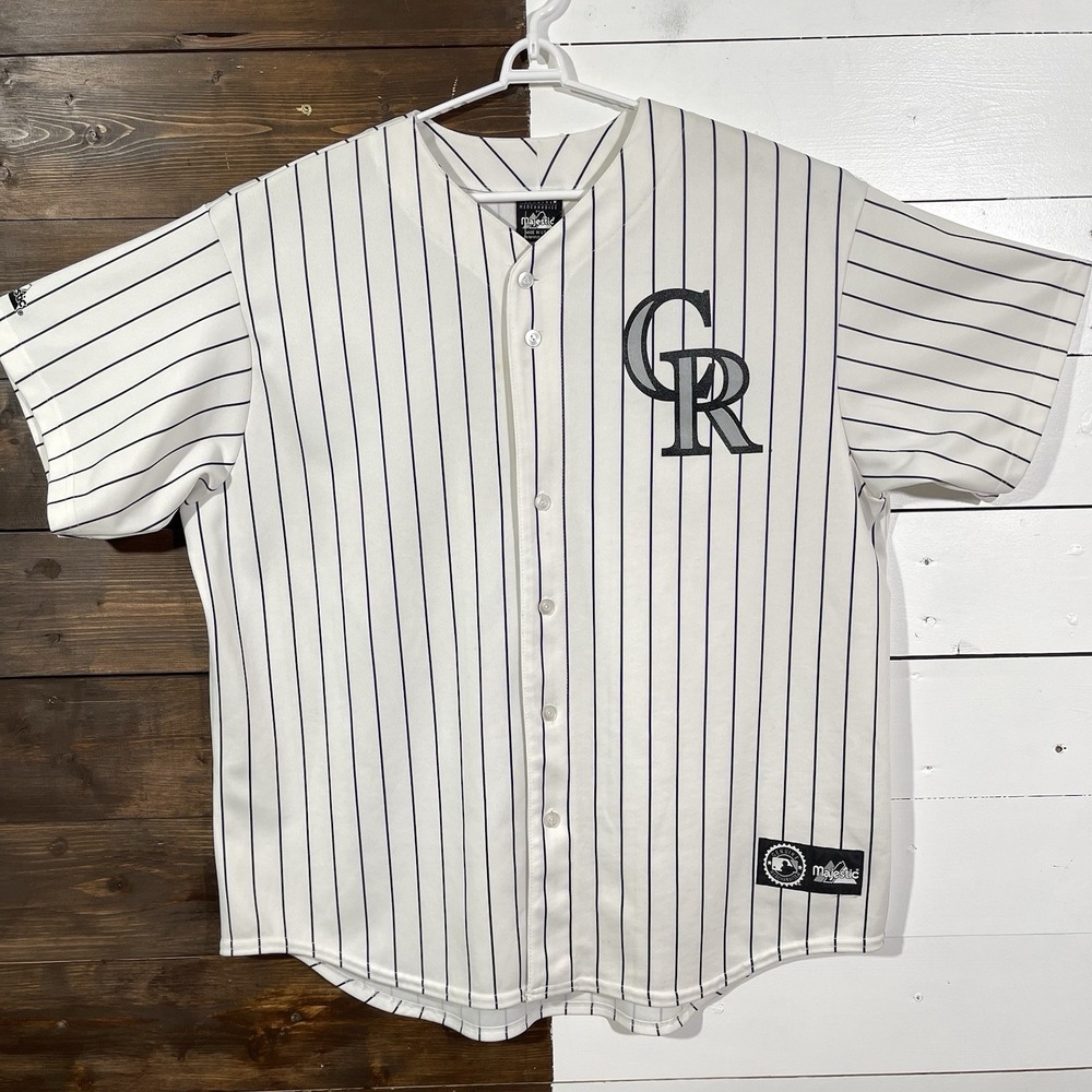 Vintage 90s Majestic MLB Colorado Rockies White Pinstripe Jersey Mens 2XL Blank